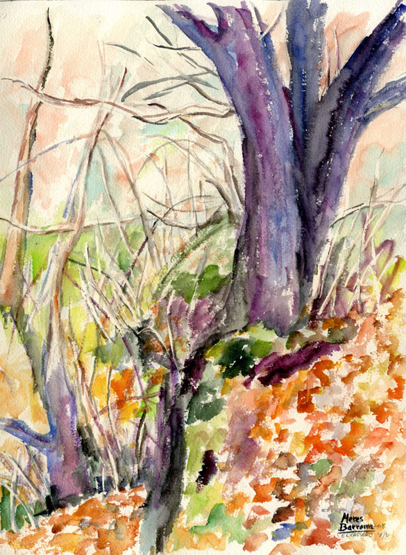 Acuarela "El castaño" de Meres Barreira.