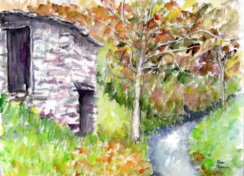 Acuarela "El molino" de Meres Barreira.