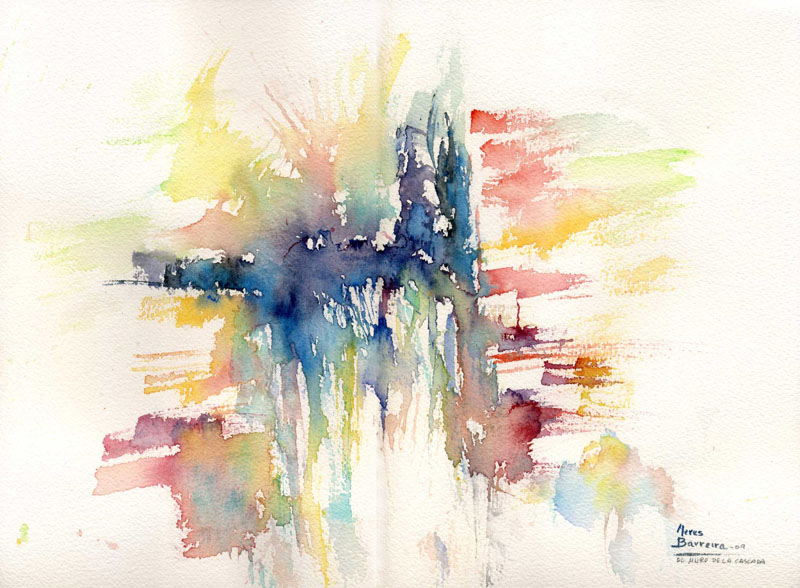 Acuarela "El muro de la cascada" de Meres Barreira.