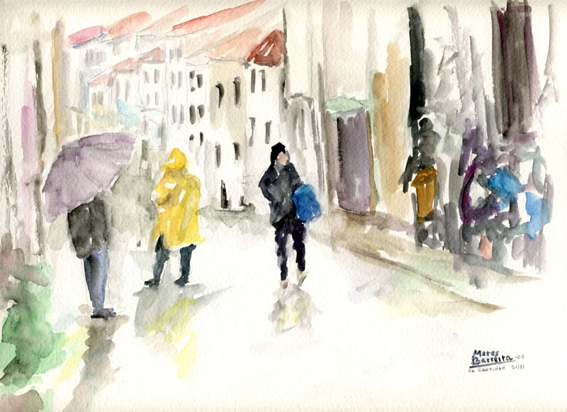 Acuarela "En Santiago" de Meres Barreira.