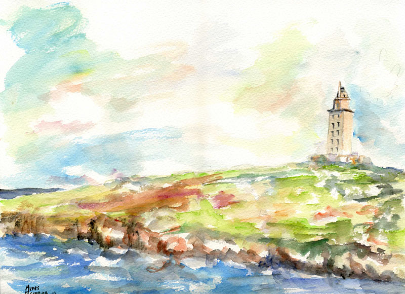 Acuarela "La Torre" de Meres Barreira.