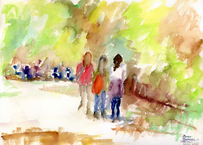 Acuarela "Las otras amigas" de Meres Barreira.