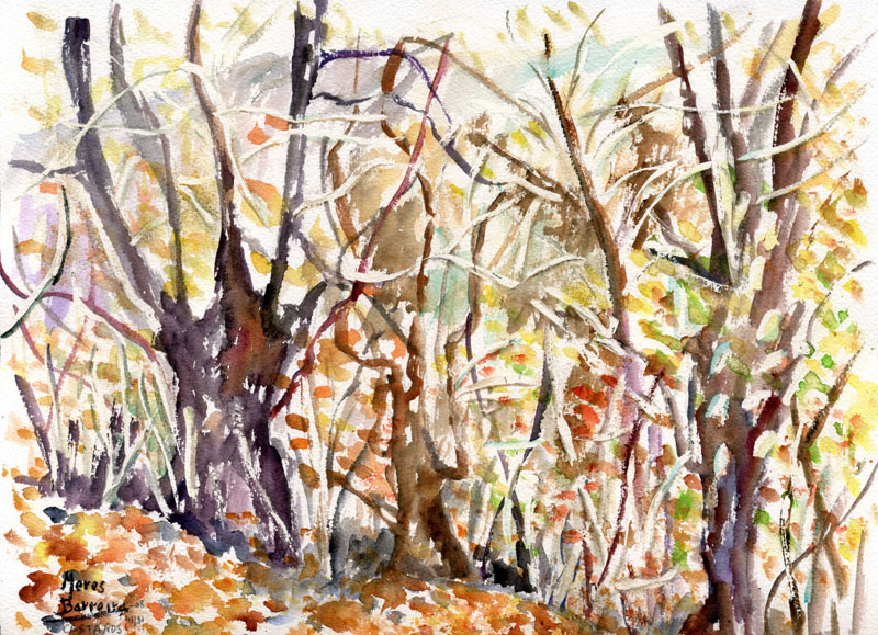 Acuarela "Los castaños" de Meres Barreira.
