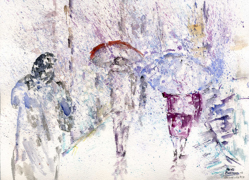 Acuarela "Na Coruña" de Meres Barreira.