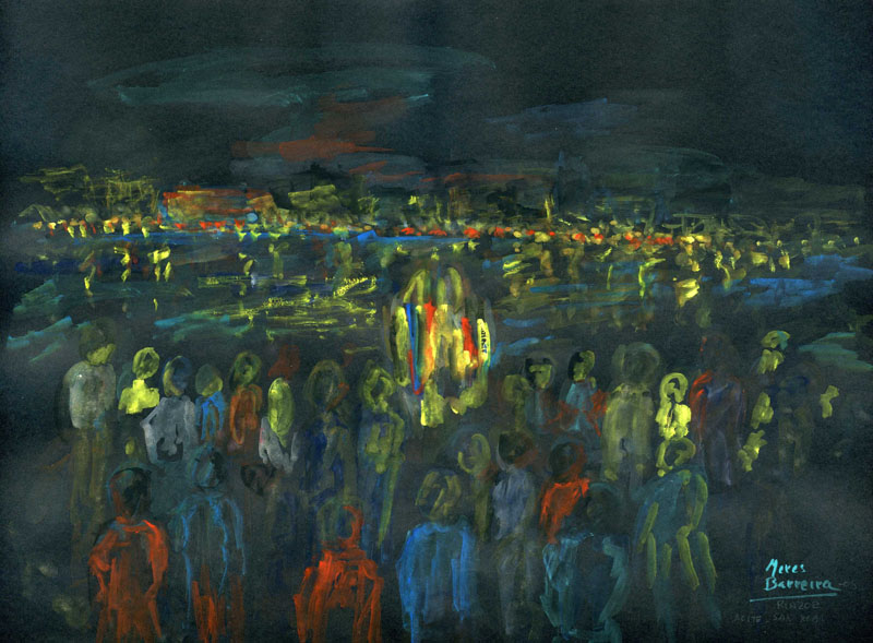 Acuarela "Noite de San Xoán" de Meres Barreira.