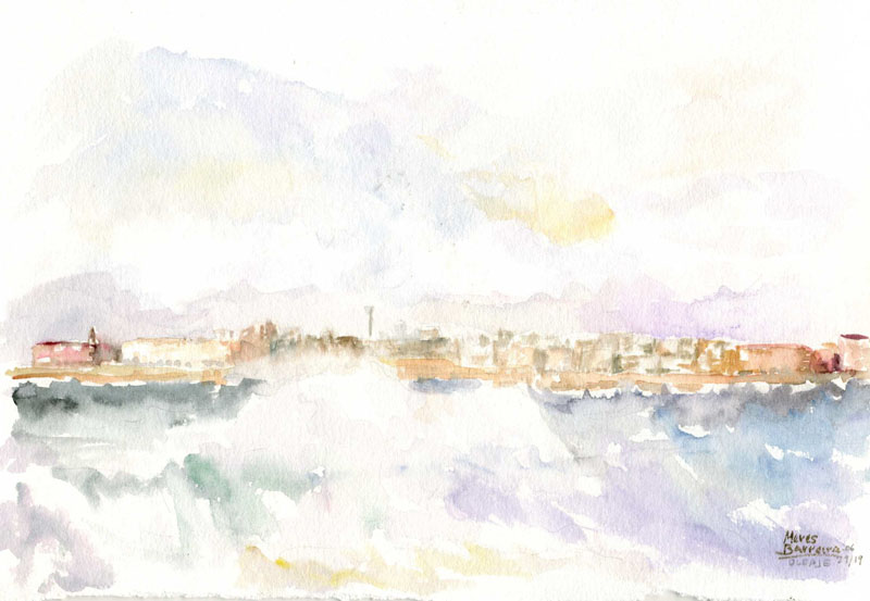 Acuarela "Oleaje. Coruña" de Meres Barreira.