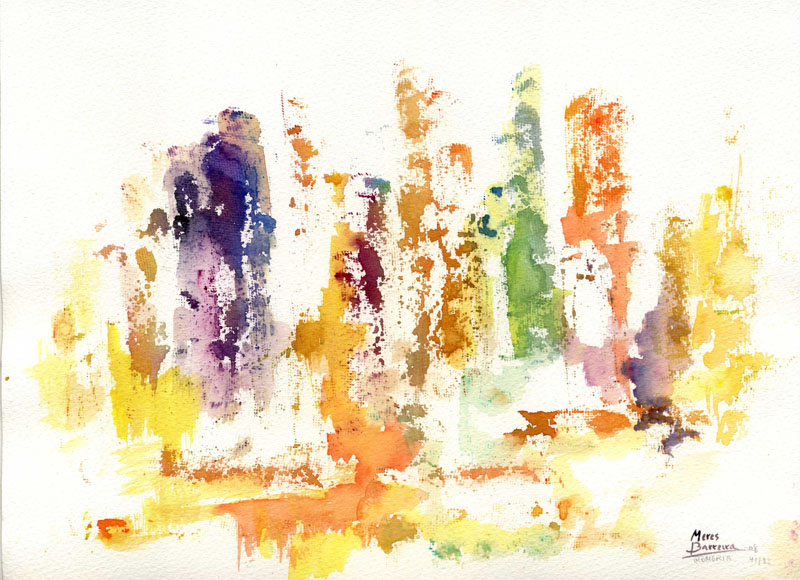 Acuarela "Romería. Fête d´amour" de Meres Barreira.