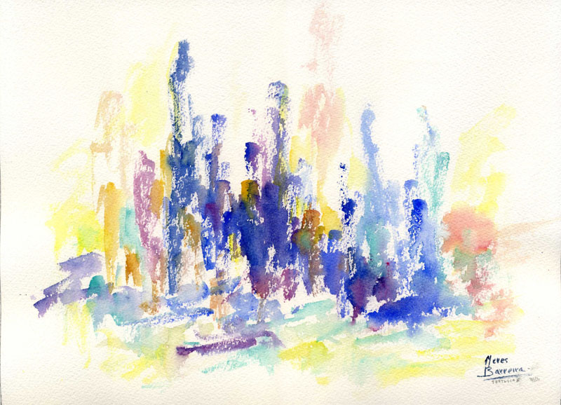 Acuarela "Tertulias" de Meres Barreira.