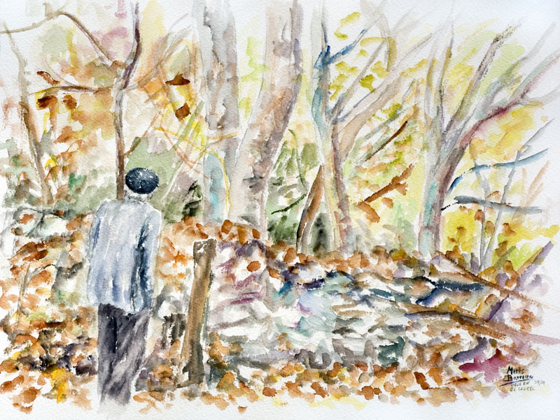 Acuarela "Viejo en el Caurel" de Meres Barreira.