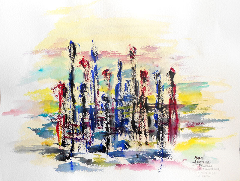 Acuarela "Atardecer en medio de la nada" de Meres Barreira.