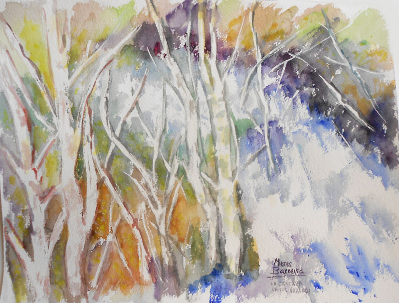 Acuarela "Cascada de los árboles" de Meres Barreira.