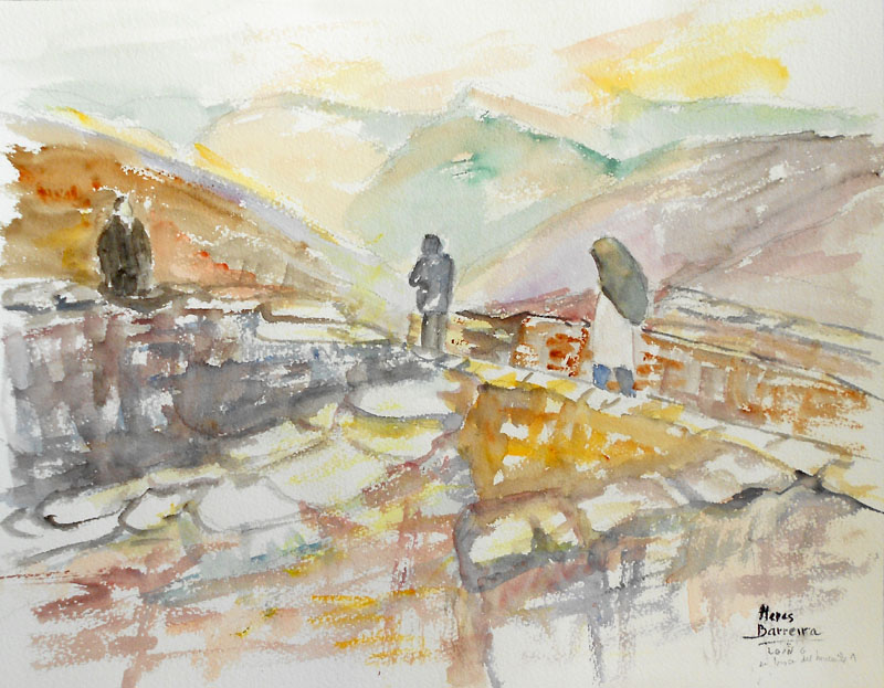 Acuarela "En busca del horizonte 1" de Meres Barreira.