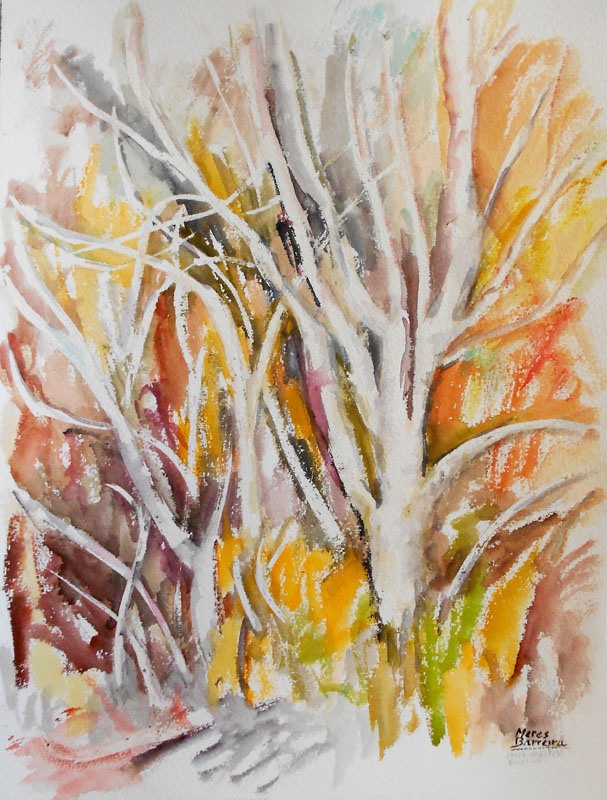 Acuarela "Entre árboles. Rebelión" de Meres Barreira.