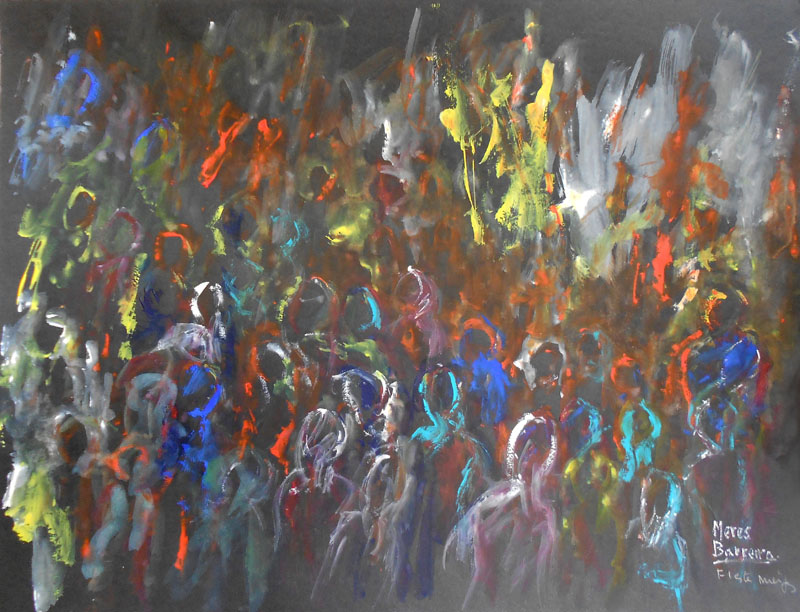 Acuarela "Fiesta de meigas" de Meres Barreira.