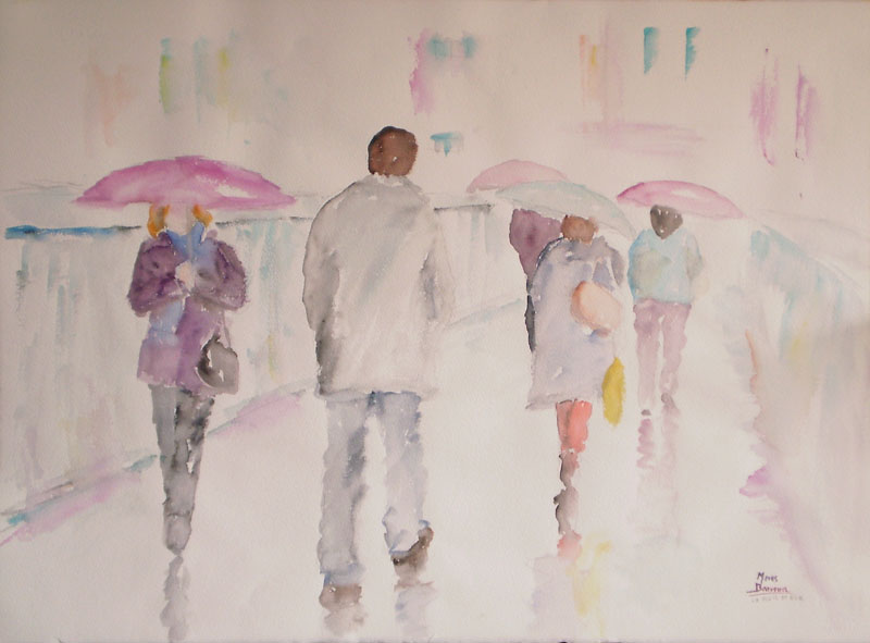 Acuarela "La pluie et eux" de Meres Barreira.