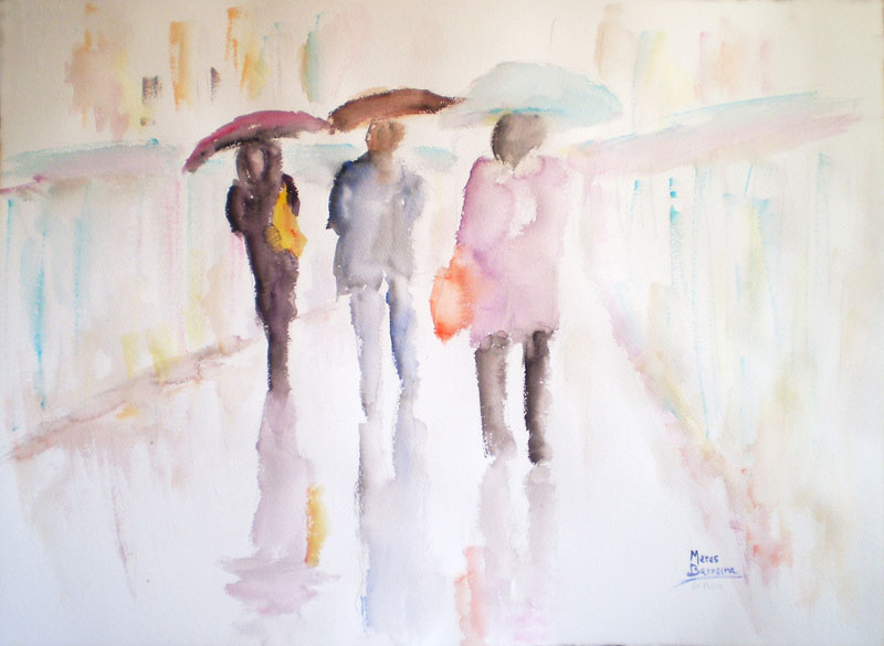 Acuarela "La pluie" de Meres Barreira.