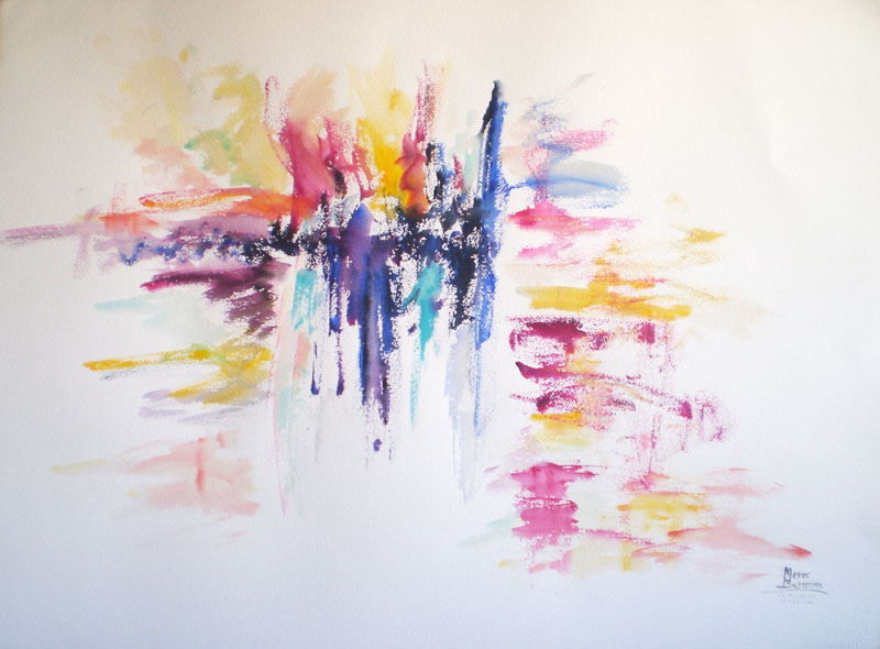 Acuarela "La reina de la cascada" de Meres Barreira.