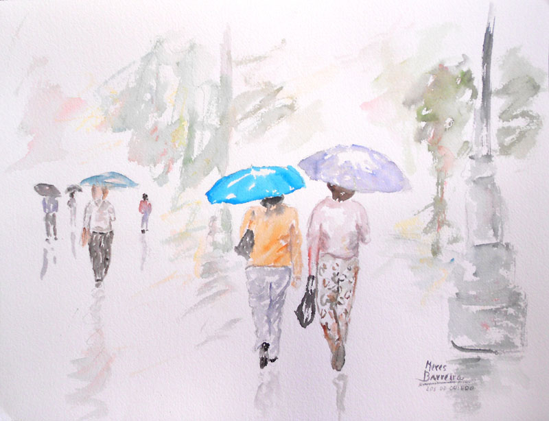Acuarela "Las de Oviedo" de Meres Barreira.