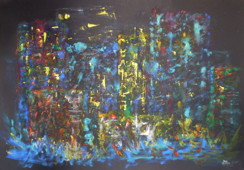 Acuarela "Las torres del mar" de Meres Barreira.