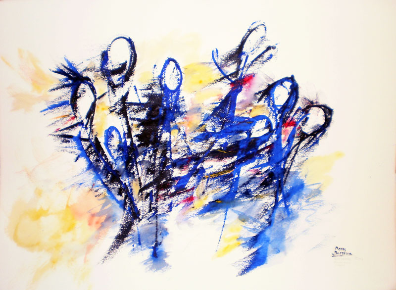 Acuarela "Marionetas movidas por el viento" de Meres Barreira.