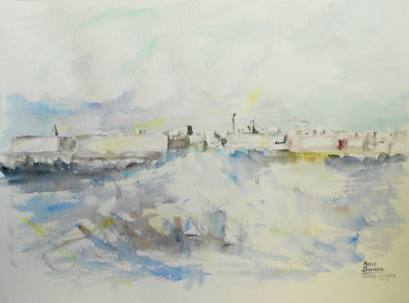 Acuarela "Oleaje. Coruña azul" de Meres Barreira.