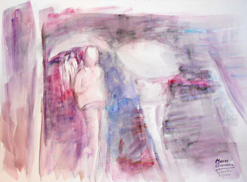 Acuarela "Siluetas difusas" de Meres Barreira.